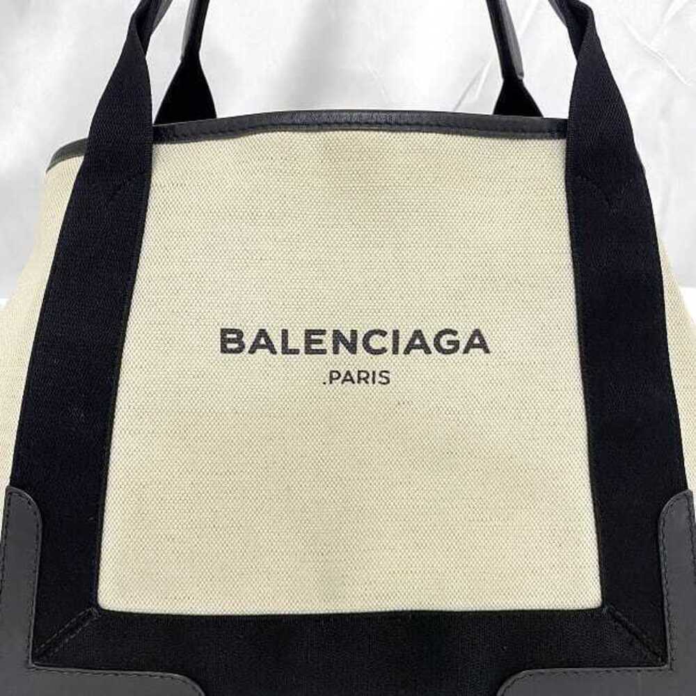 Balenciaga Pouch Logo Canvas Tote Black High Navy Tan Leather Blue Business - Picture 5 of 8